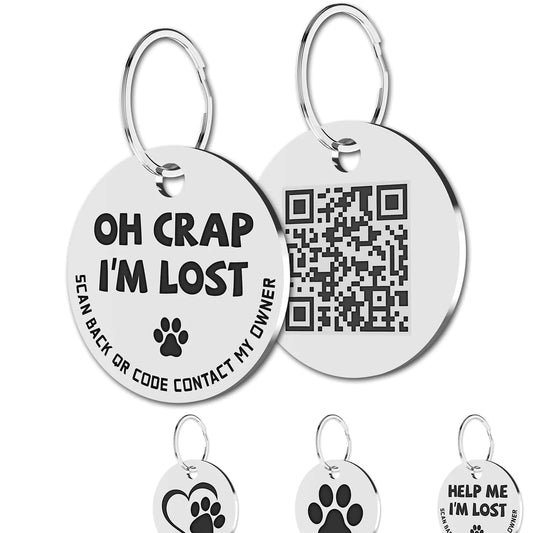 MYLUCKYTAG QR Code Stainless Steel Pet ID Tag – Smart Cat & Dog Tag with Instant Location Alerts via Email