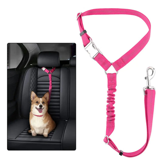 Plutus Pet Car Headrest Dog Seat Belt – Adjustable Reflective Bungee Harness | Pink Safety Seatbelt Restraint for Small to Large Dogs